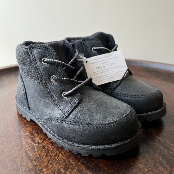 UGG Pure RN 88276 Kids 100% Wool Lining Suede Ankle boots Black / young kids US9 - Picture 1 of 7